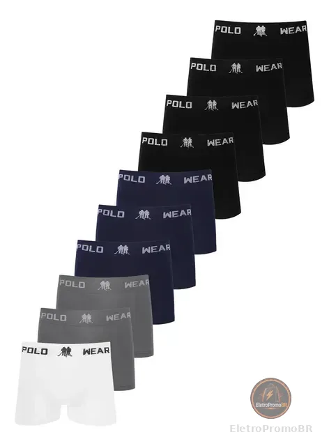Kit 10 Cuecas Boxer Lisa Polo Wear Sortido