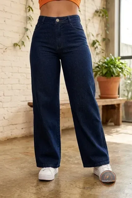 Calça Jeans Feminina Wide Leg Pantalona Cintura Alta Stilger