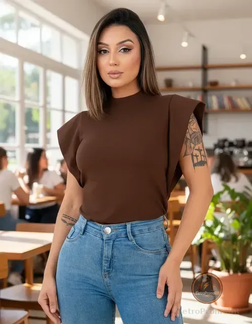 Blusa Feminina Social Manga Morcego Muscle Tee Luxo
