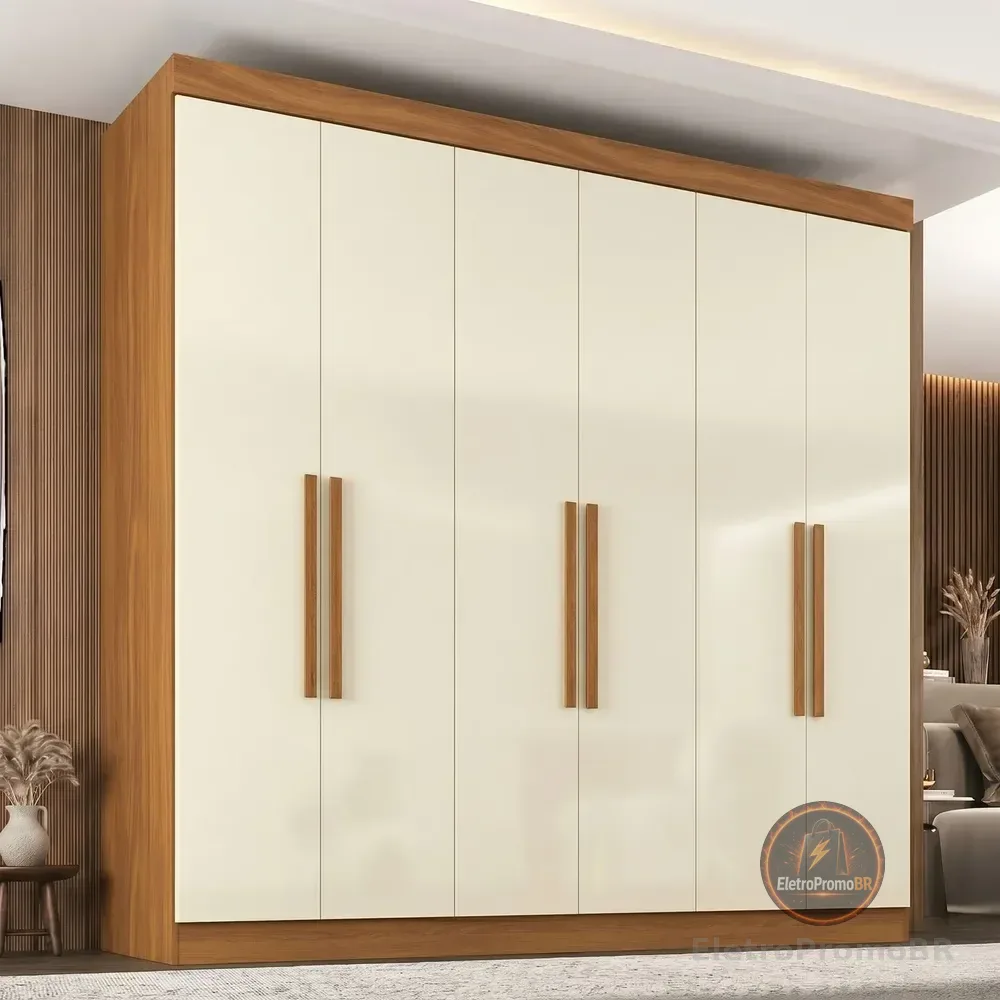 Guarda Roupa Casal Paris 6 Portas 2 Gavetas Paris Fh Cinamomo/off White