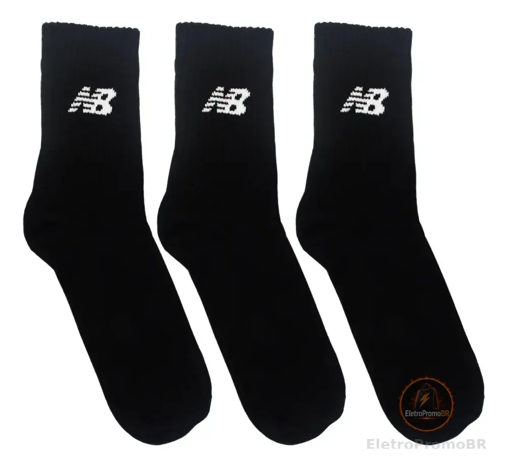 Kit 3 Meias New Balance Cano Longo 39 Ao 42 Casual Básico Preto 39/42