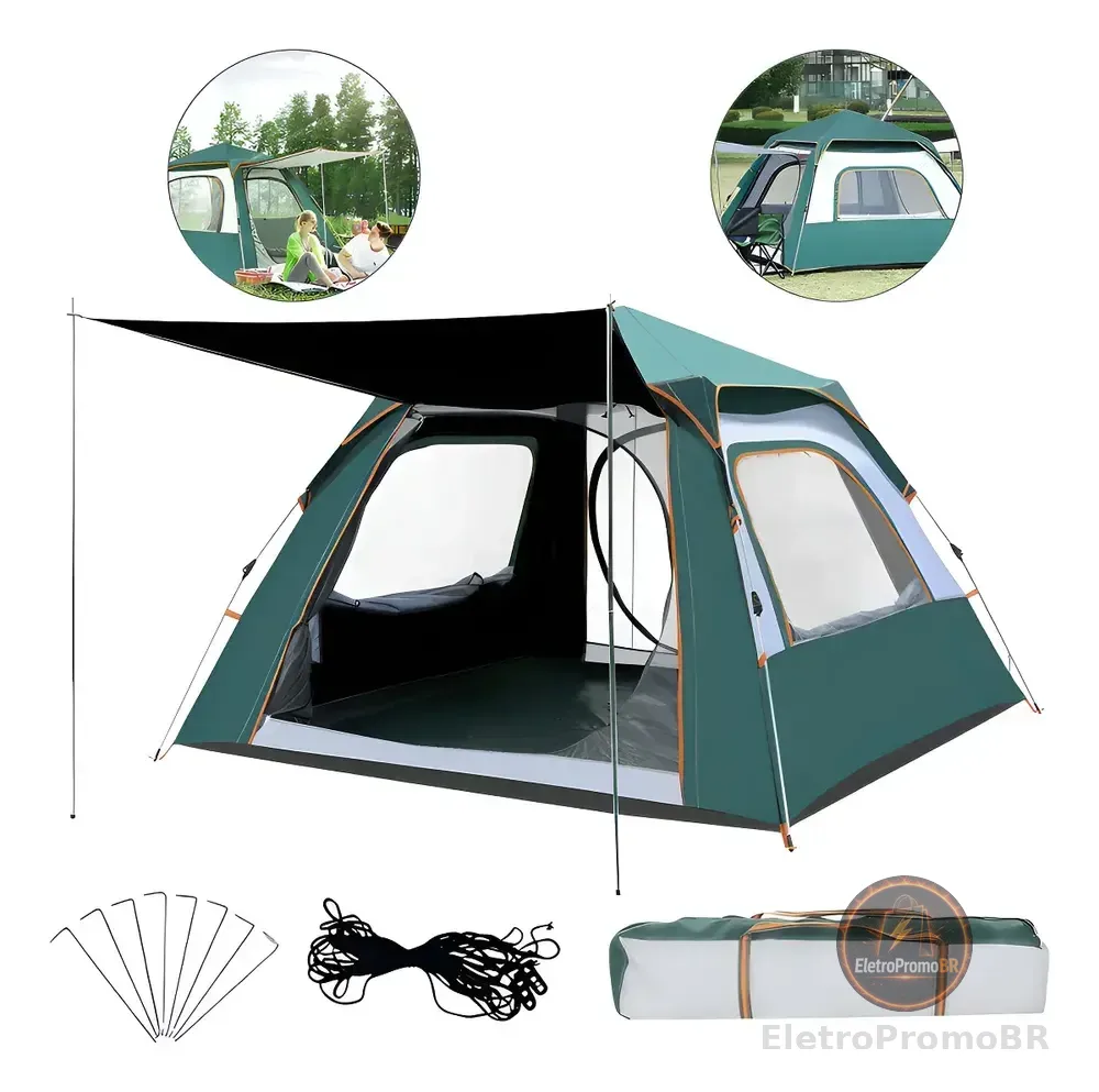 Barraca De Acampamento Grande Para 4/5 Pessoas 210x210x145cm Cor Azul-petróleo