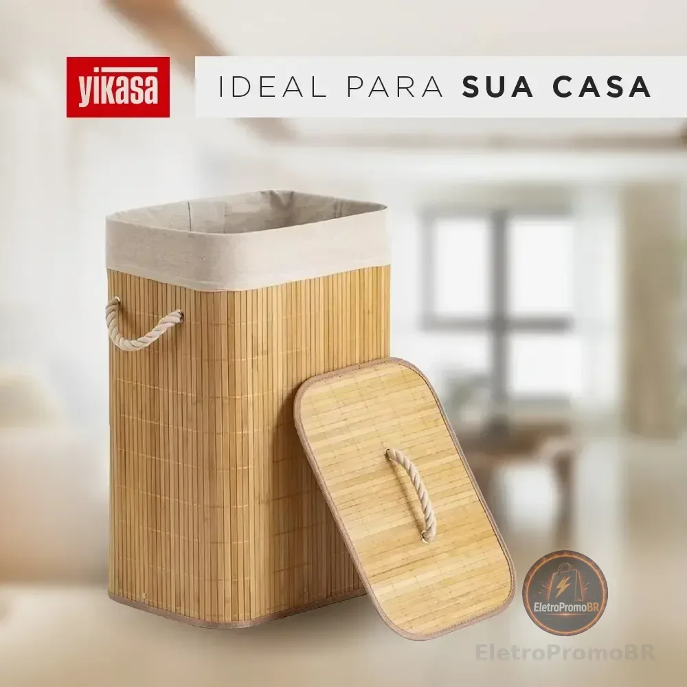 Cesto De Roupas De Bambu 70 Litros Yikasa