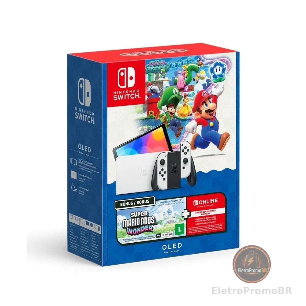 Bundle Nintendo Switch OLED + Super Mario Bros. Wonder + 3 Meses de Assinatura Nintendo Switch Online