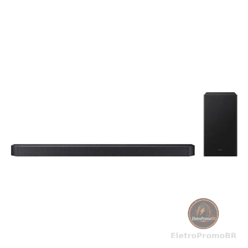 Soundbar Samsung HW-Q600F, com 3.1.2 canais, Bluetooth, Subwoofer sem fio, Dolby Atmos e Q-Symphony