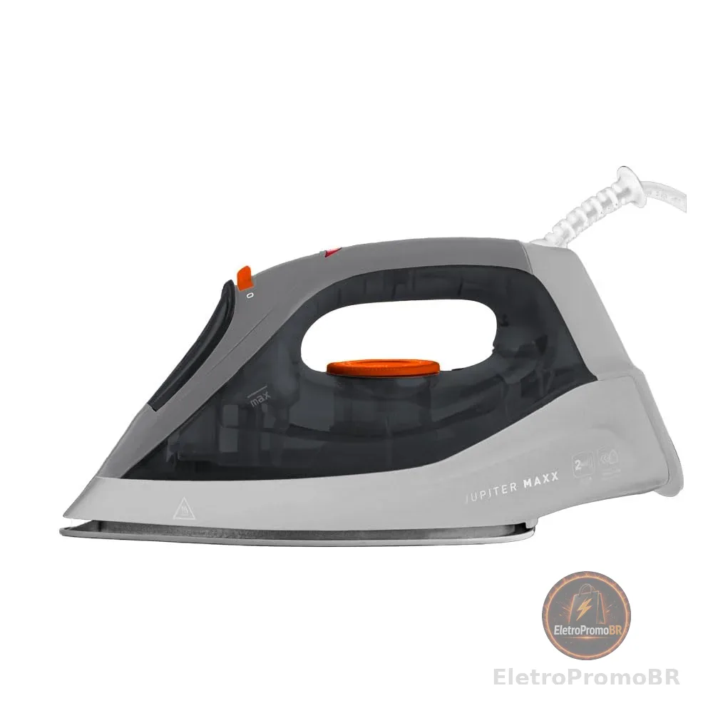 Ferro Mallory Jupiter Maxx 2 em 1: A Seco ou a Vapor – Base Antiaderente, 24 Saídas de Vapor, Salva Botões, Seletor de Temperatura, Cabo 360º e Reservatório de 260ml- 127V