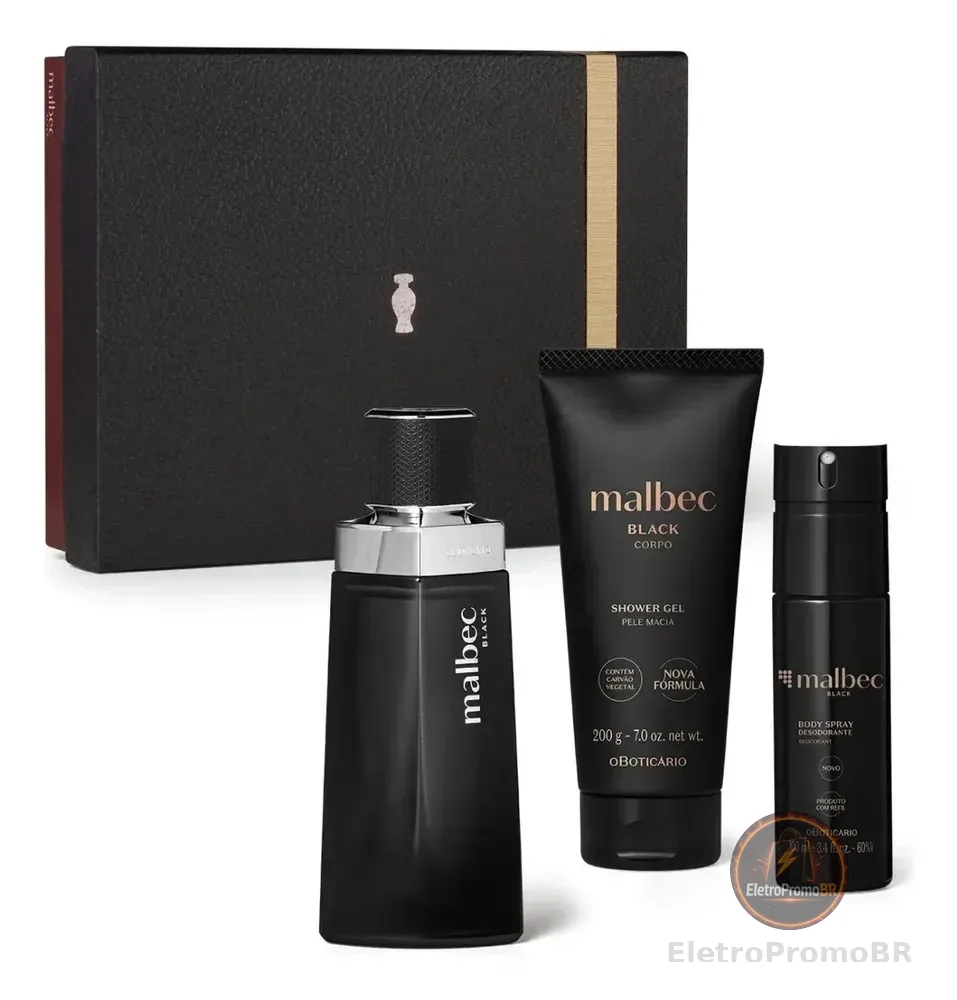 Kit Malbec Black O Boticário com desodorante colônia e body spray para homem 100mL