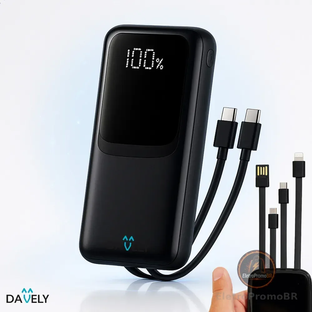 Power Bank 20.000mAh 22.5W Carga Rápida Com Display Digital Carregador Portátil Carga Rápida Premium Compatível Com Todos Os Celulares Iphone Android IOS apple xiaomi LG Samsung Motorola -Marca Davely