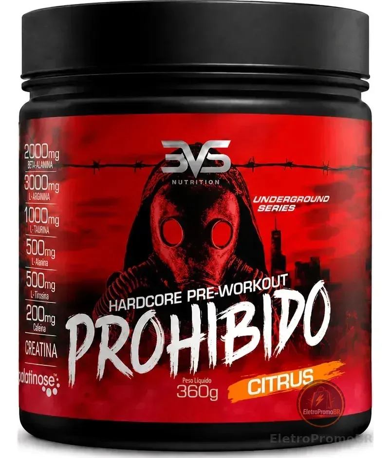 PROHIBIDO PRÉ TREINO 360g - Sabor: Citrus - A Combinação Perfeita de 8 Ingredientes que proporcionam energia do início ao fim do seu Treino