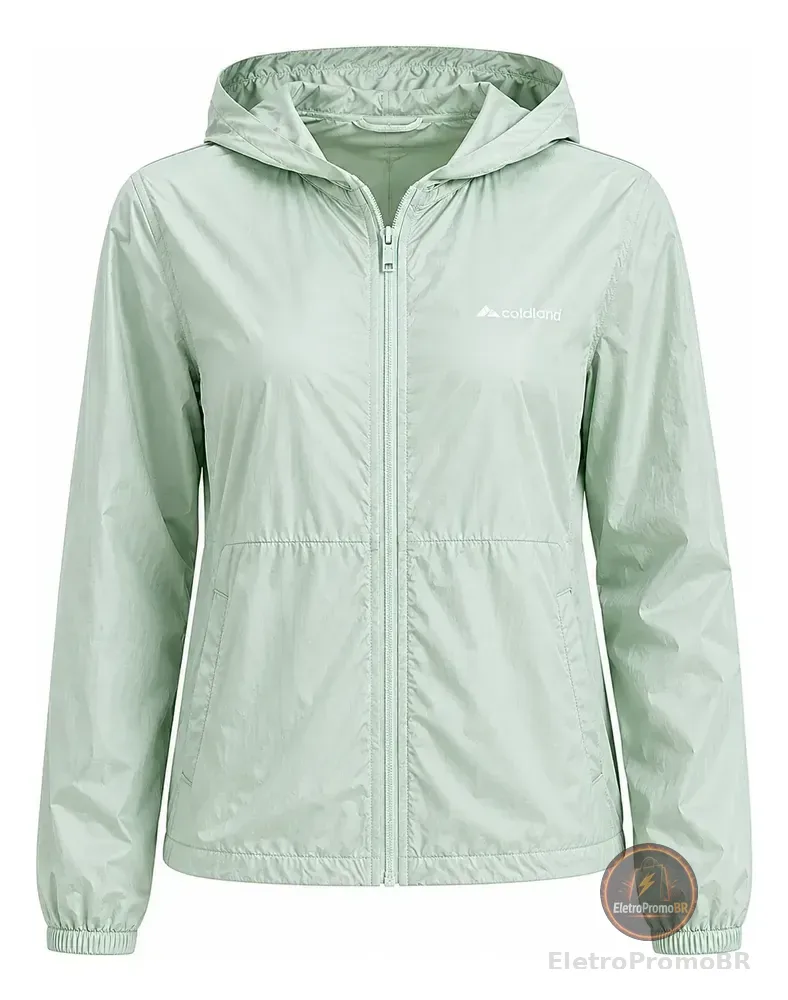 Jaqueta Corta Vento Feminina Capuz Zíper Coldland Cv2502f Verde G