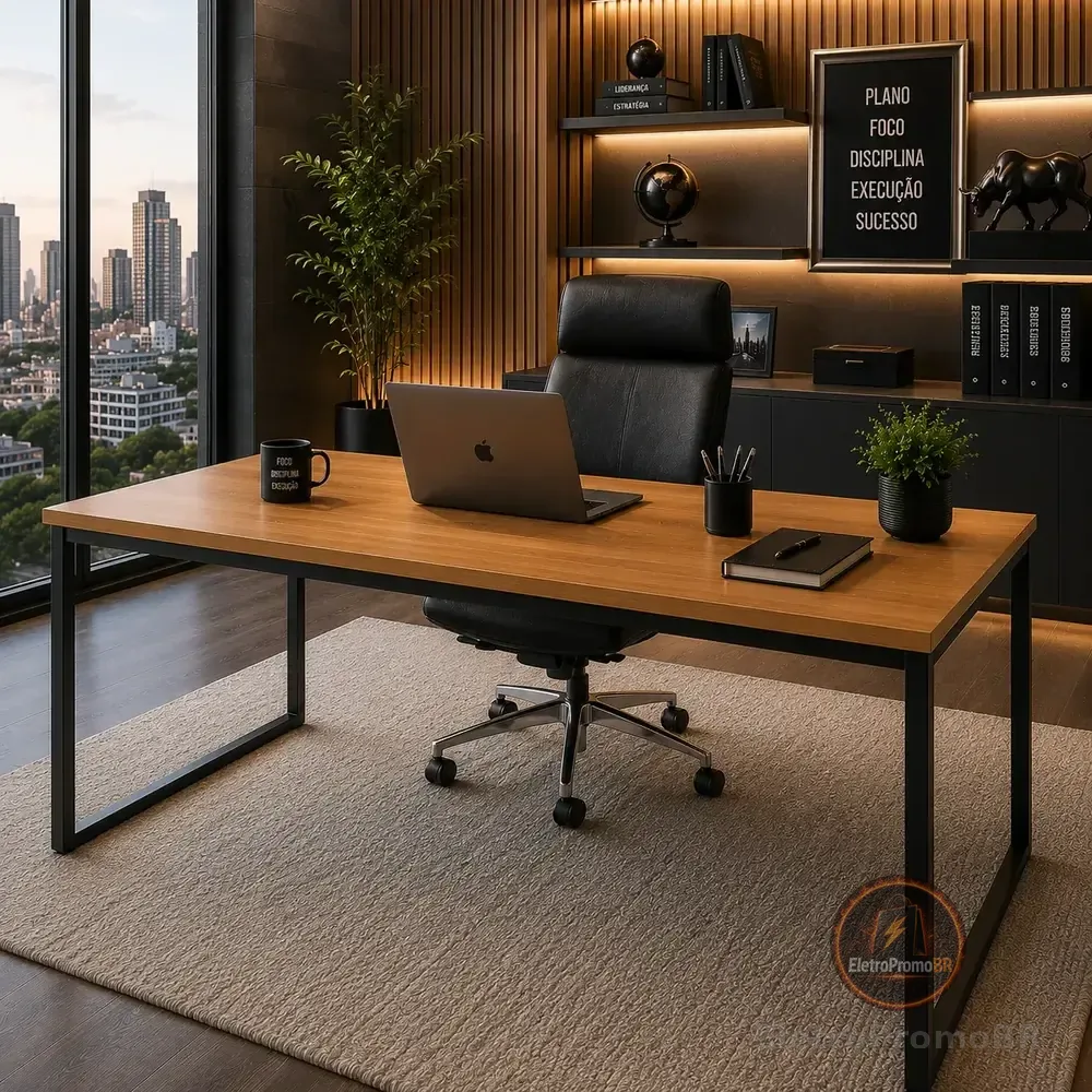 Mesa Industrial 150cm Para Escritório Home Office Moderno M Madeira