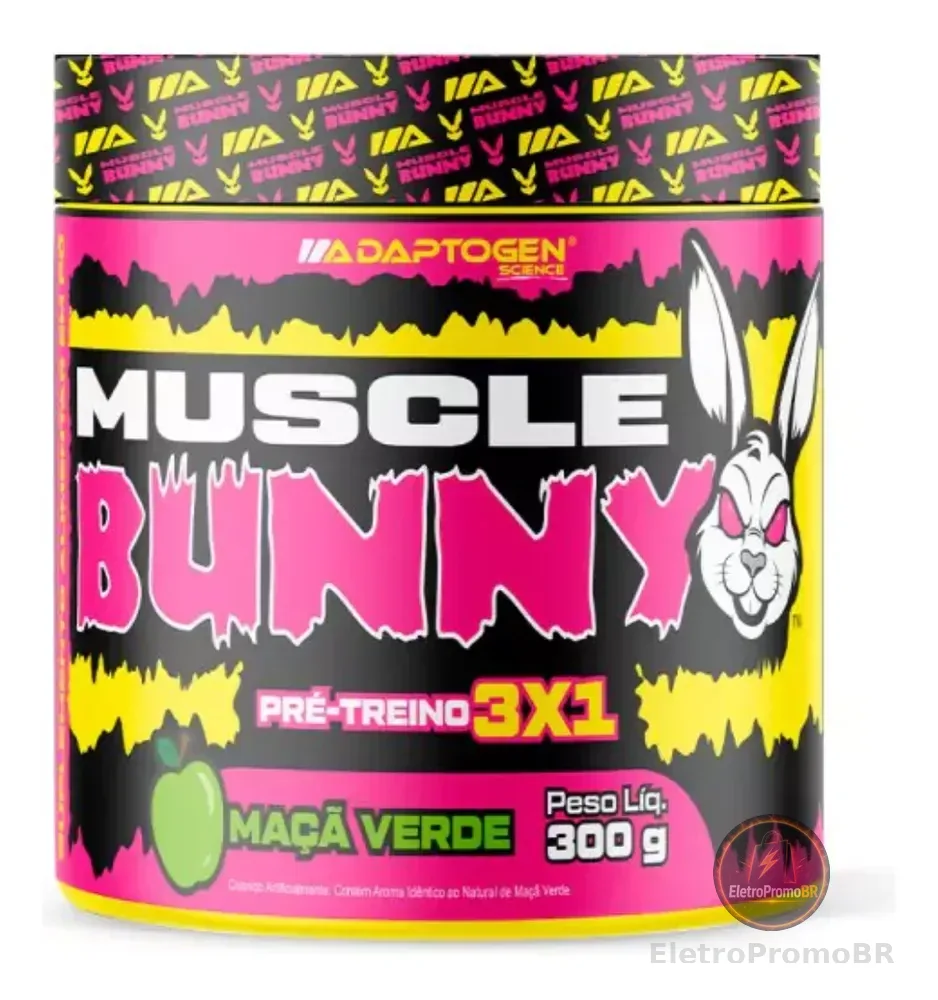 Pré Treino Muscle Bunny C/300g - Adaptogen Sabor Maçã Verde