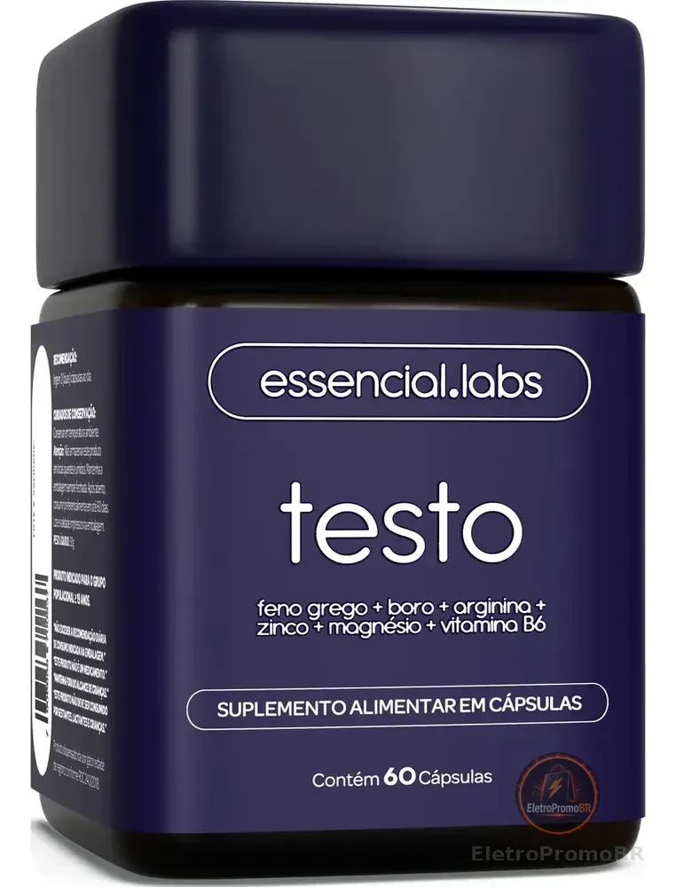 TESTO ESSENCIAL - Fórmula Exclusiva com Feno Grego + Boro + Arginina + ZMA + Vitamina B6 - Precursor Testo - 60 cápsulas