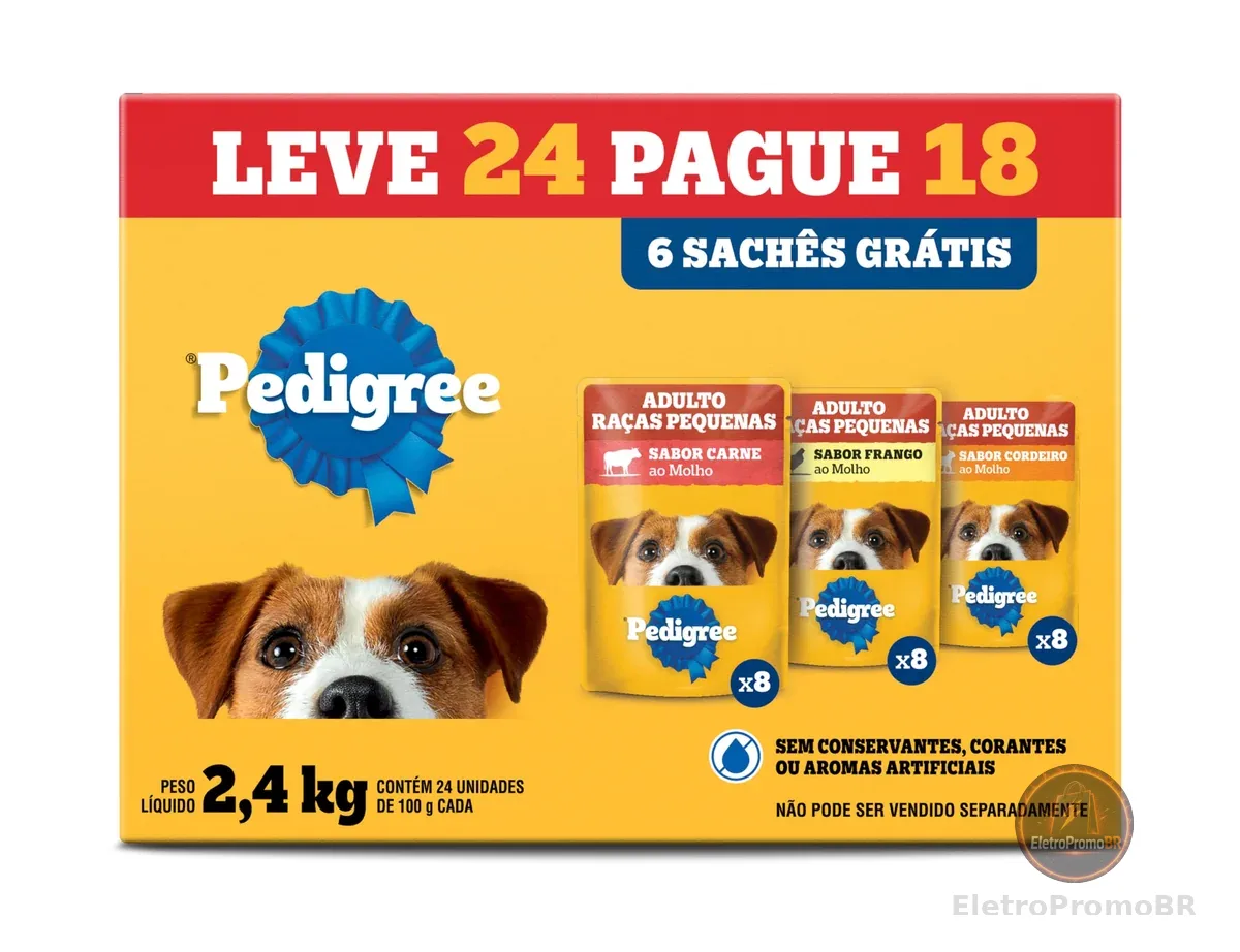 Pack Ração Úmida Pedigree Sachê Carne/Frango/Cordeiro para Cães Adultos de Raças Pequenas - Leve 24 Pague 18