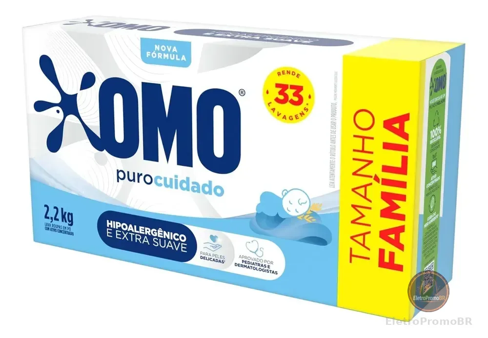 Lava-roupas Em Pó Puro Cuidado Tamanho Família 2,2kg Omo