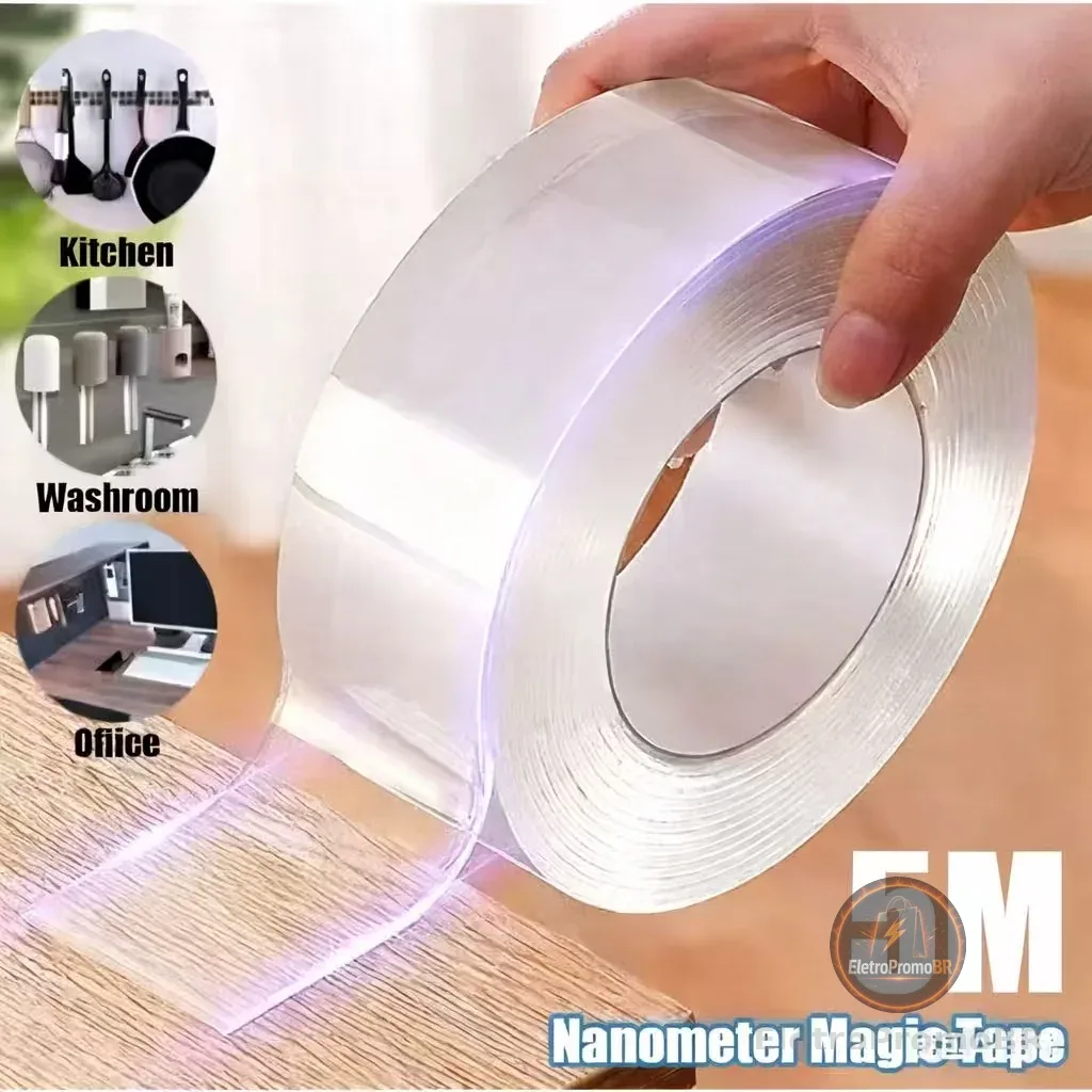 Fita Dupla Face Extra Forte Transparente NanoGel Silicone Mágica Adesiva Cola na Parede Móvel Porta