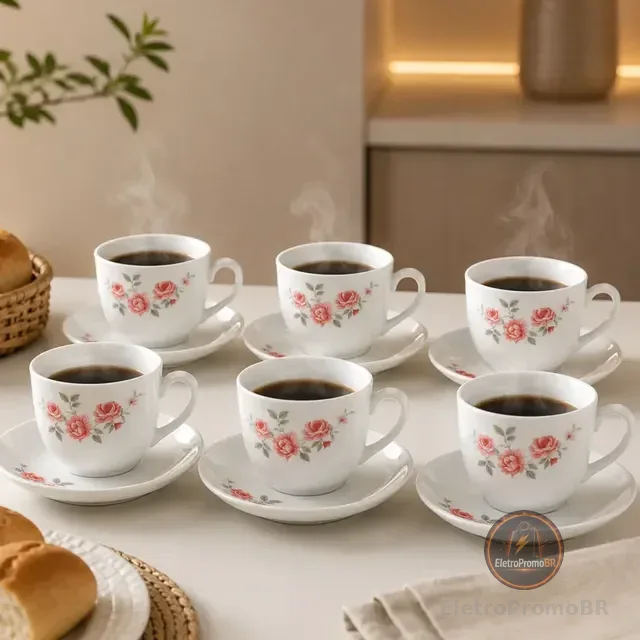 Jogo De Xicaras E Pires Vidro Café Chá 12 Peças 220ml
