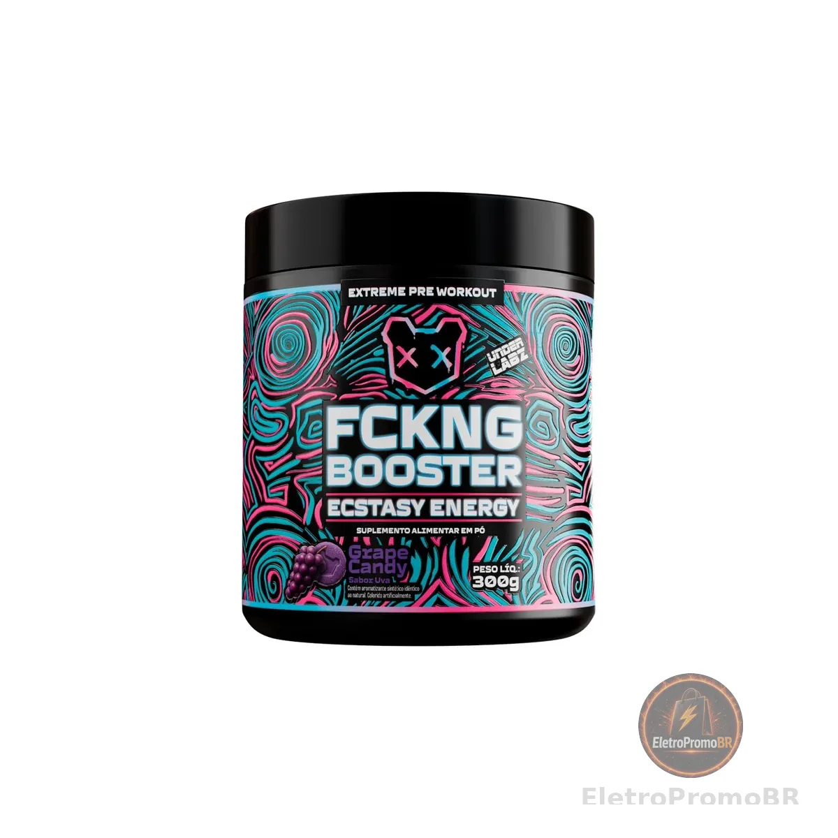 FCKNG Booster (300g - 15 doses) | Under Labz | Pré-Treino de Alta Potência com Cafeína, Beta-Alanina e Taurina – Energia Explosiva e Desempenho Máximo (300g - 15 doses, Grape Candy)