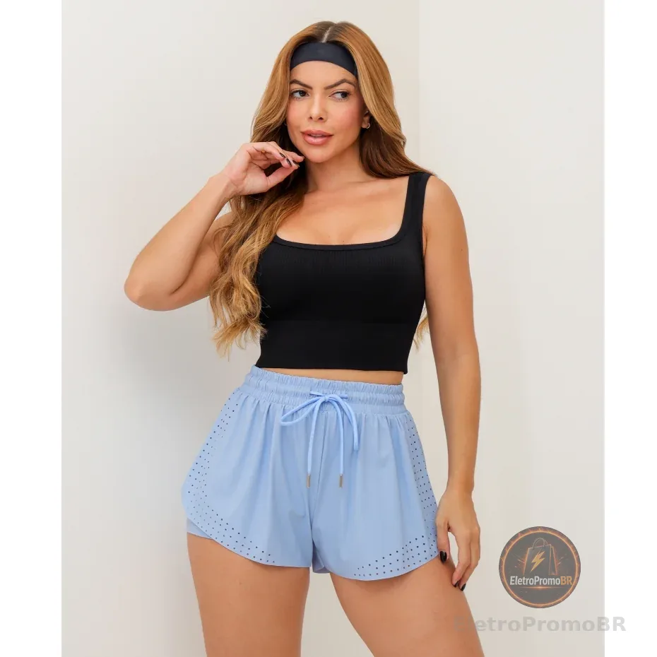 Shorts Duplo Feminino Fitness Academia Esportivo Yoga Elástico Poliamida Com Bolso 3RD SD1780