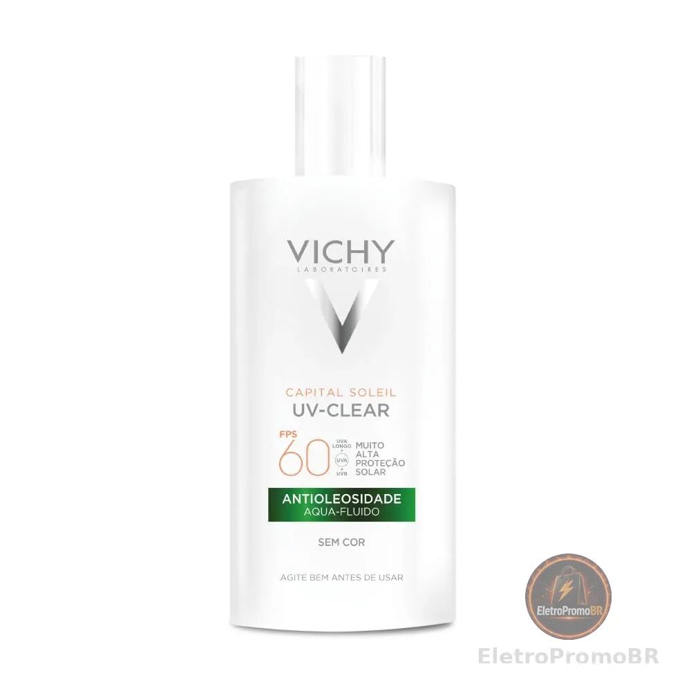 Vichy Capital Soleil UV-Clear Protetor Solar Facial Antioleosidade e Antiacne Sem Cor, Toque Seco FPS 60, com Niacinamida e Ácido Salicílico, Acabamento Invisível, 40g