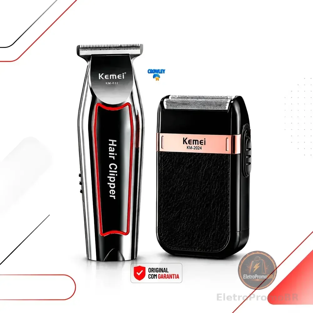 Kit Maquina Acabam. Corte Cabelo Barba Kemei-032 Shaver-2024 Prateado 127/220v