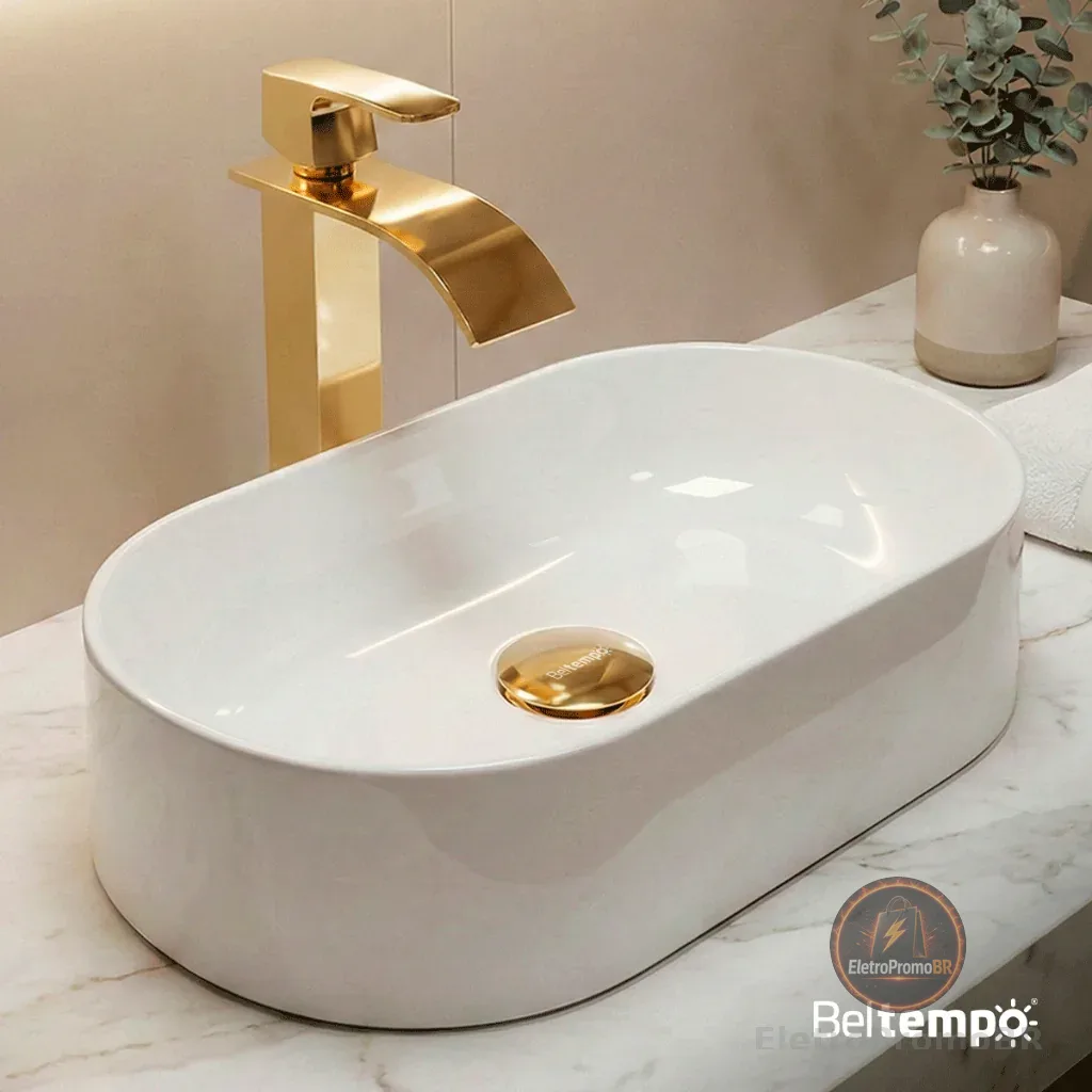 Cuba Pia de Apoio Sobrepor Oval 43x25 Branca Banheiro Lavabo Beltempo BT-2030