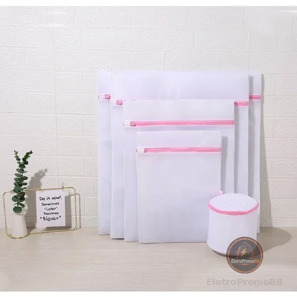 Kit com 5 Sacos De Lavar Roupas Protetor De Roupa Íntima Lingerie Tamanho Grande