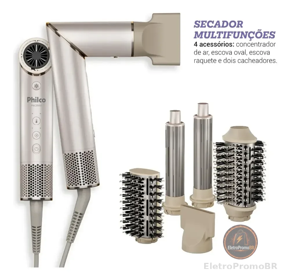 Secador De Cabelos Philco psc3500 4 Em 1 dobrável motor bldc Prateado
