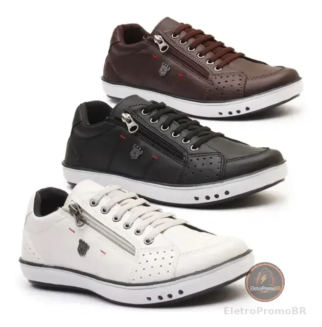 Combo 3 Sapatênis  Macio Zíper Calce Facil Conforto Leve