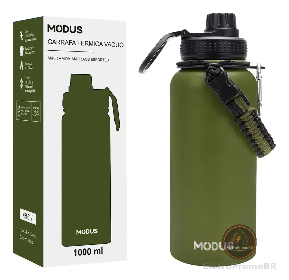 Modus Garrafa Térmica 950ml Aço Inox Com Alça E Tampa Rosca Verde-escuro
