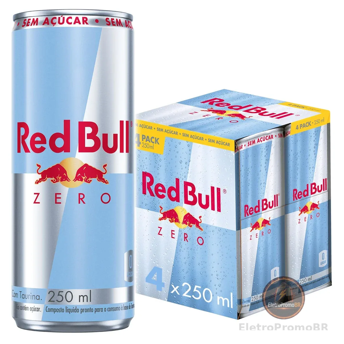 Red Bull Energético, Zero, Sem Açúcar, 250ml, 4 latas