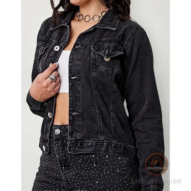 Jaqueta Jeans Feminina Curta Desfiada Destroyed Moda Botões