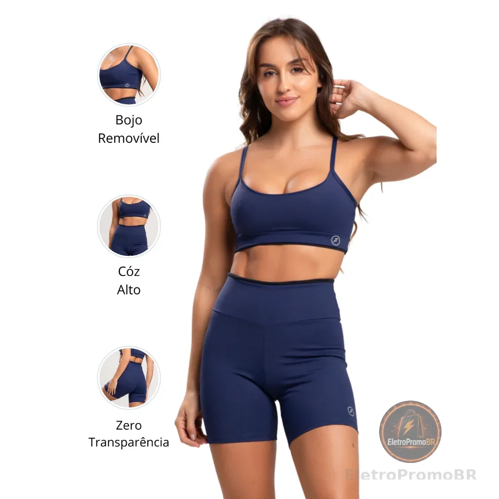 Conjunto Fitness Element Academia Short Top Suplex Zero Transparencia Bojo Removivel Feminina