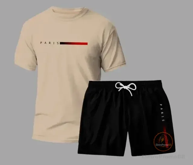 Conjunto Masculino Streetwear Paris Urbano Camiseta E Short