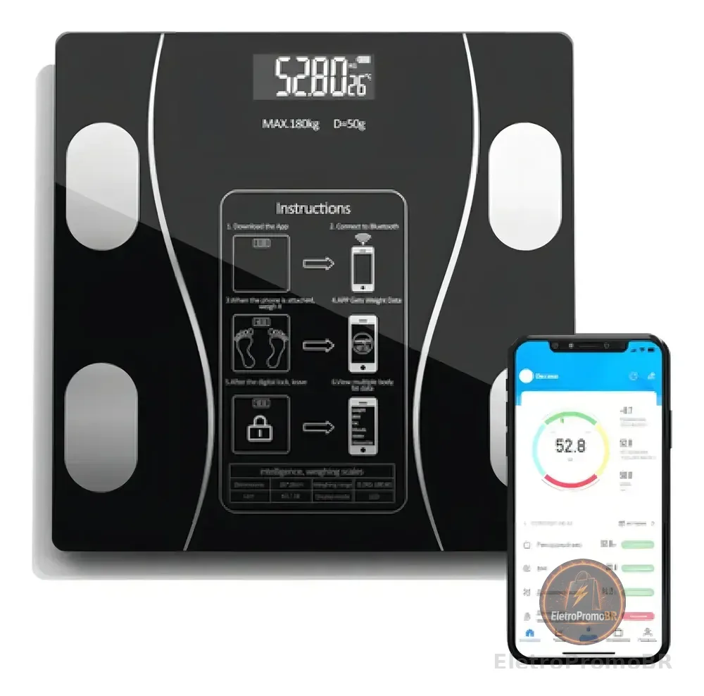Balança Digital Até 140kg Academia Aplicativo Bluetooth Cor Balança Digital Corporal Bioimpedancia