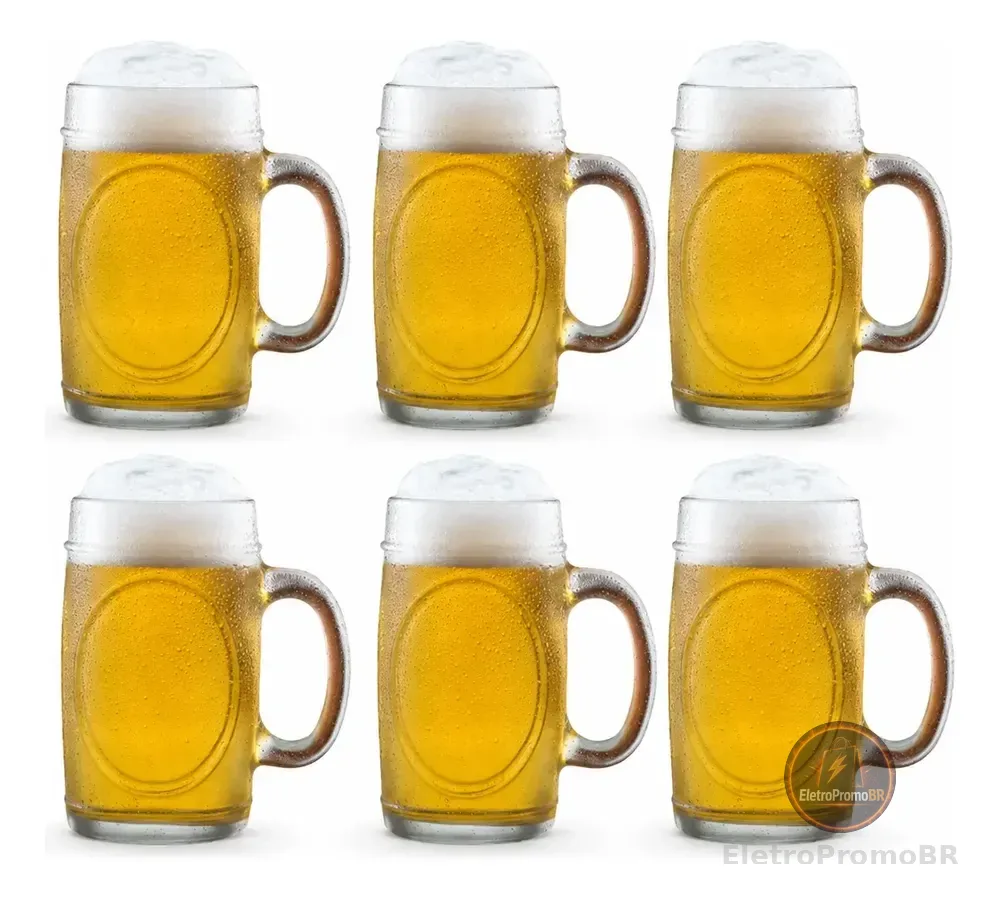 Conjunto Com 6 Canecas De Chopp, Cerveja Bebida Vidro 350ml Branco Nenhum