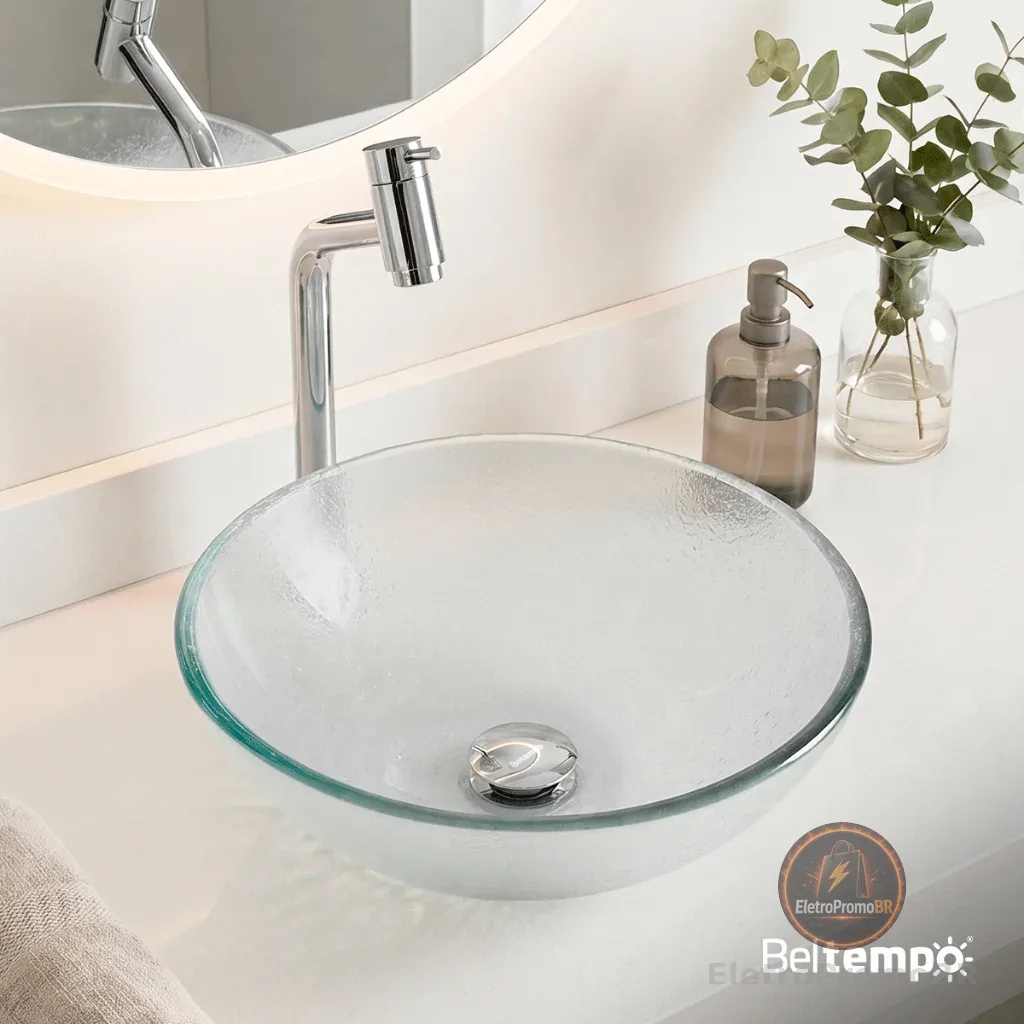 Cuba Pia de Apoio Sobrepor Vidro Redonda 29cm Banheiro Lavabo Beltempo BT-4030