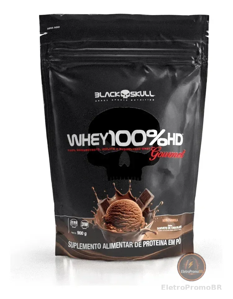 Whey 100%hd Gourmet 900g Refil Black Skull Sabor Chocolate