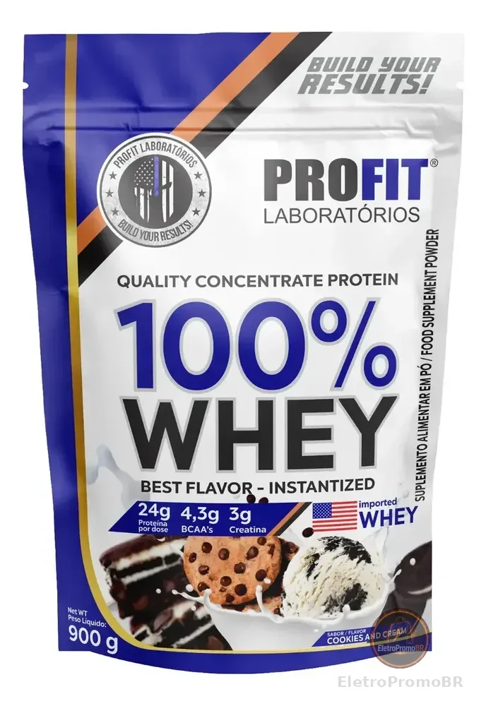 100% Whey - Isolado E Concentrado Refil 900g - Profit Sabor Cookies And Cream