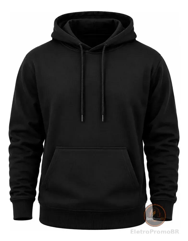 Blusa Moletom Canguru Liso Básico Premium Várias Cores G Preto