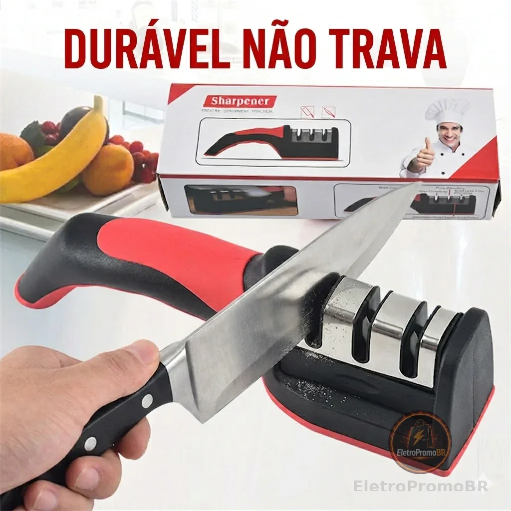 【OFERTA RELÂMPAGO】Afiador de Facas 3 Estágios | Material Aprimorado, Afiação Simples e Rápida para Cozinha e Tesouras