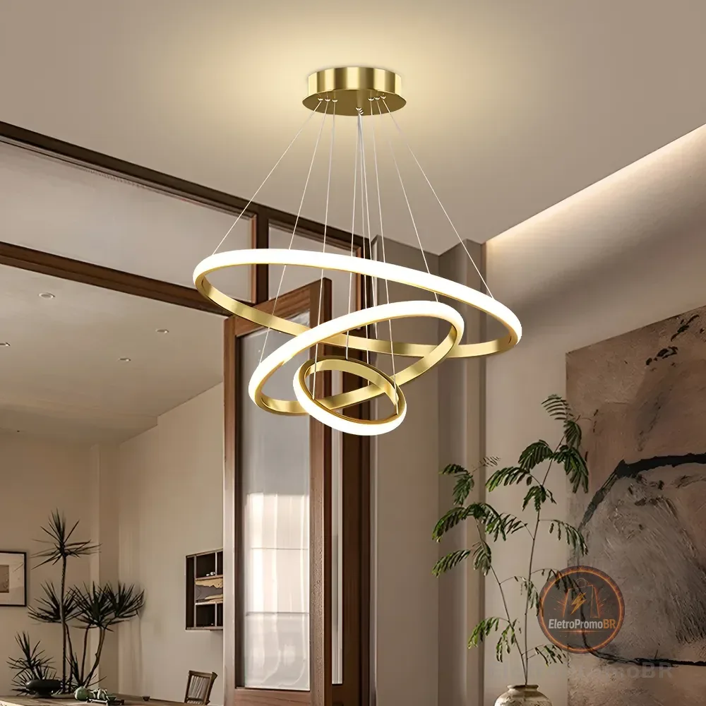 Lustre Led Sala Moderno 60w, 3 Arcos Pendente Luminária Teto 127/220v Dourado