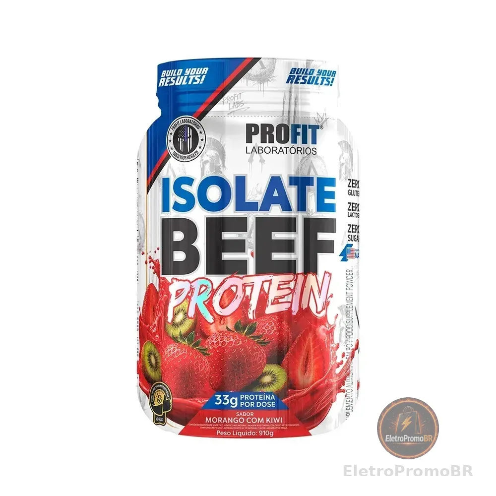 Whey Isolate Beef Protein Proteína da Carne Morango Com kiwi 910g Profit Labs