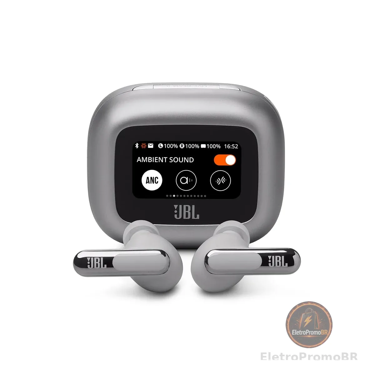 JBL, Fone de Ouvido Bluetooth, Live Beam 3, In-ear, Tela de 1.45", Cancelamento de Ruído - Prata