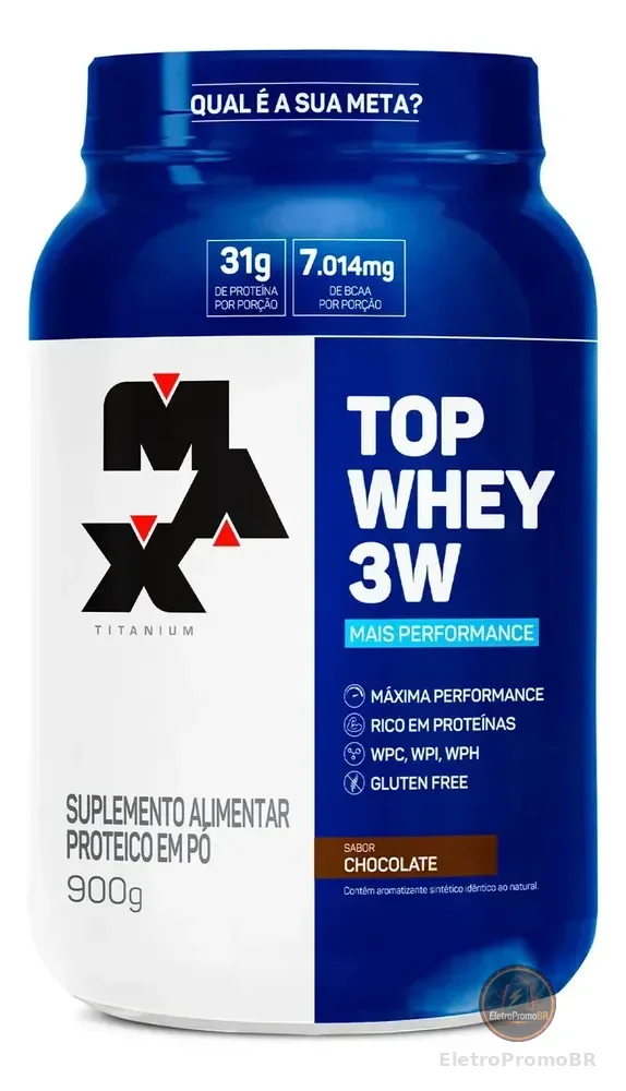 Top Whey Protein 3w 900g Whey Concetrado Max Titanium Sabor Chocolate
