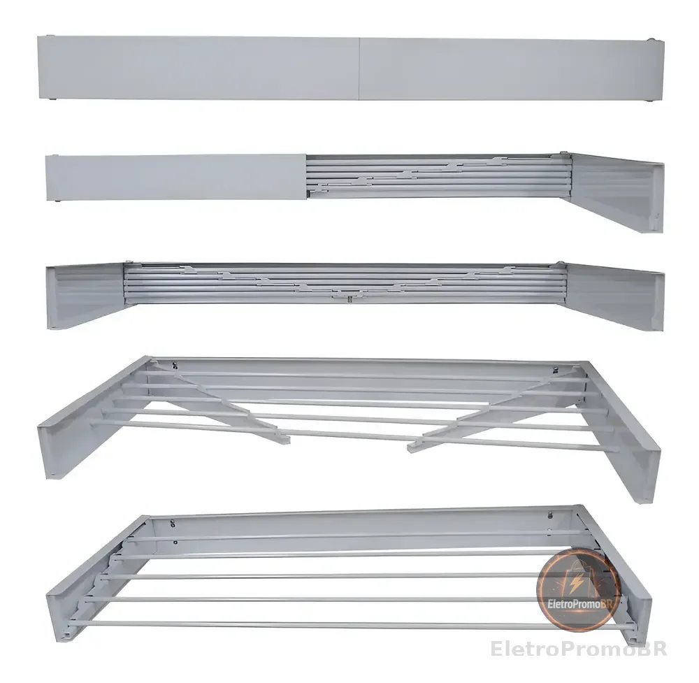 Varal Magico 7 Varetas 120cm Aluminio - Dobravel Branco