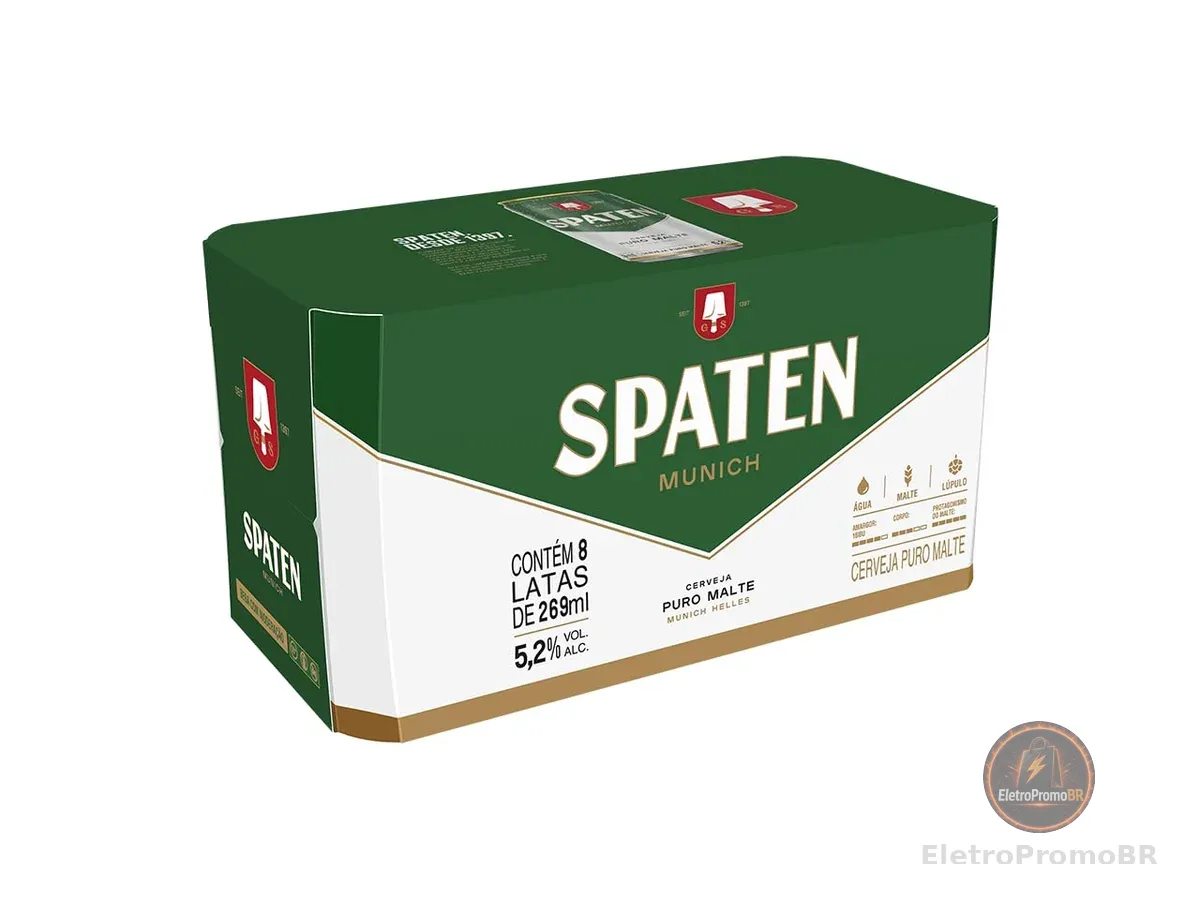 Pack Cerveja Spaten, Puro Malte, 269ml, Lata - 8 Unidades