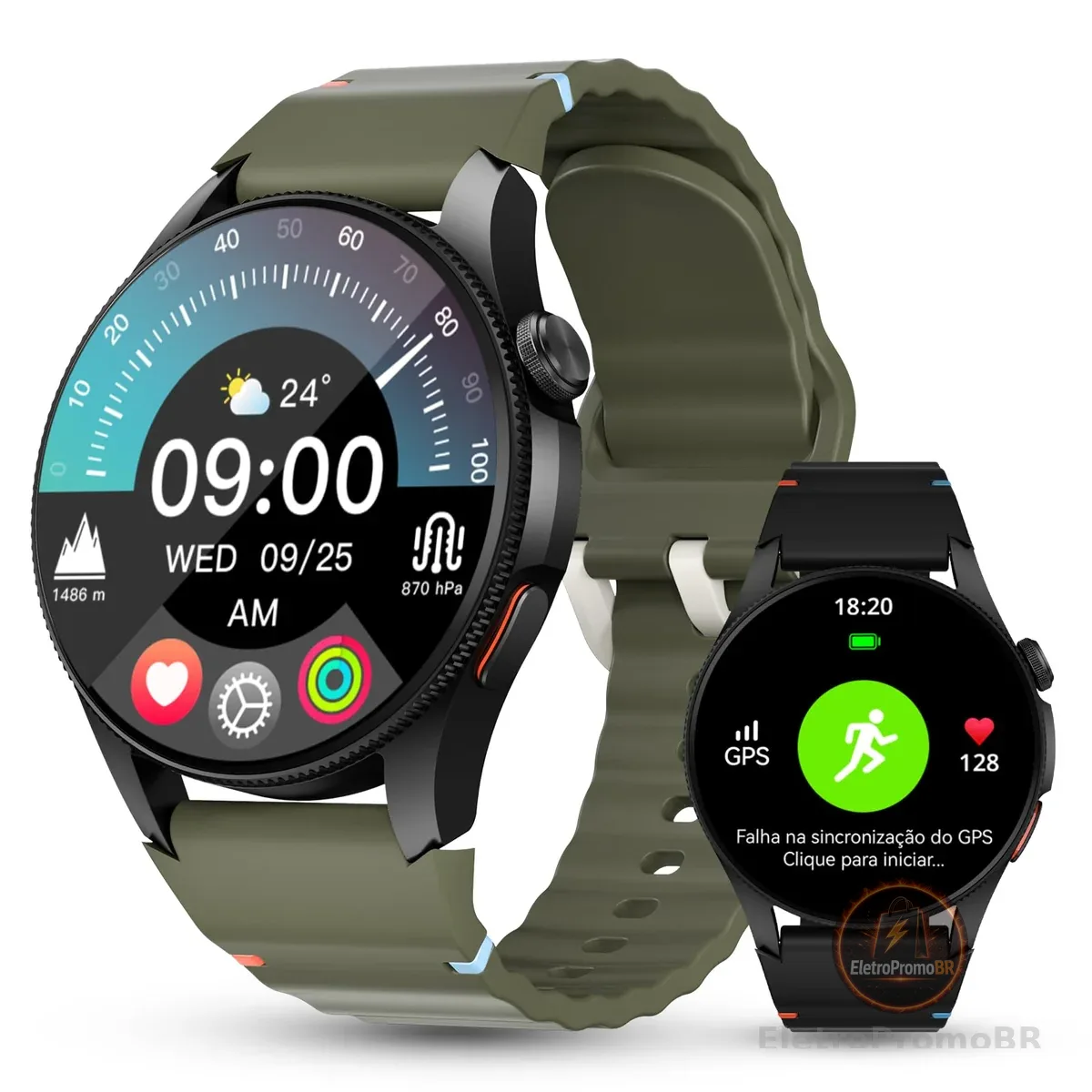 Relógio inteligente Aurafit Smartwatch Masculino Feminino, Atender/Fazer Chamada Altímetro/Barômetro/Bússola, à Prova D'água 3 ATM, GPS, Mais de 150 Modos Esportivos, Com IOS e Android 2 Pulseiras