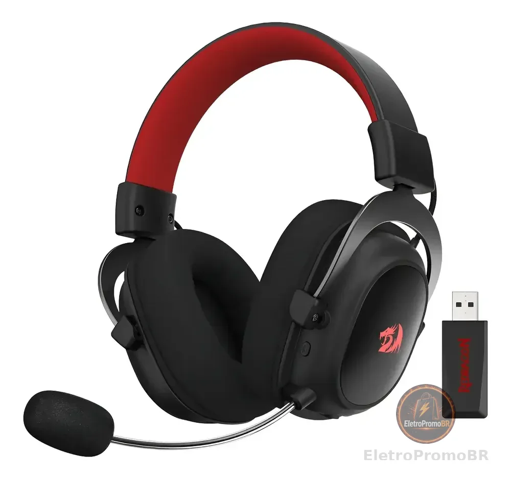 Fones de ouvido para jogos sem fio Redragon H510-PRO H510-PRO pretos com luz LED