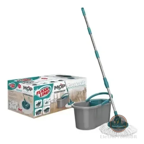 Mop Flash Limp Mop Giratório Fit com balde centrífuga Cinza-escuro